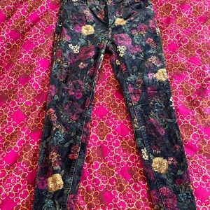 Anthropologie Floral Skinny Jeans - Black and Multicolor